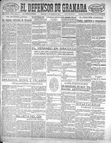 'El Defensor de Granada  : diario político independiente' - Año XLVI Número 23314 Ed. Mañana - 1924 Agosto 10