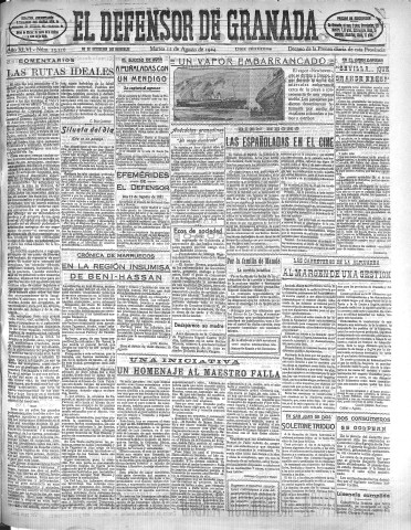 'El Defensor de Granada  : diario político independiente' - Año XLVI Número 23316 Ed. Mañana - 1924 Agosto 12
