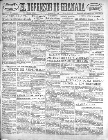 'El Defensor de Granada  : diario político independiente' - Año XLVI Número 23320 Ed. Mañana - 1924 Agosto 14
