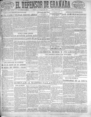 'El Defensor de Granada  : diario político independiente' - Año XLVI Número 23324 Ed. Mañana - 1924 Agosto 16
