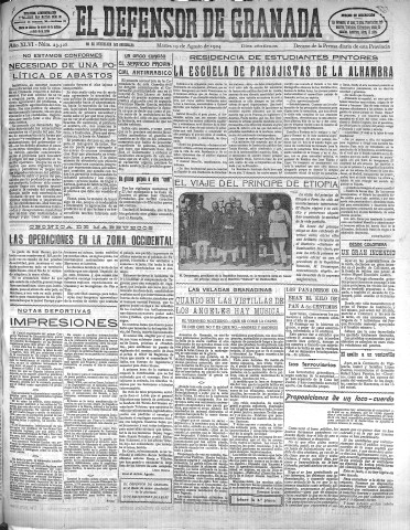 'El Defensor de Granada  : diario político independiente' - Año XLVI Número 23328 Ed. Mañana - 1924 Agosto 19