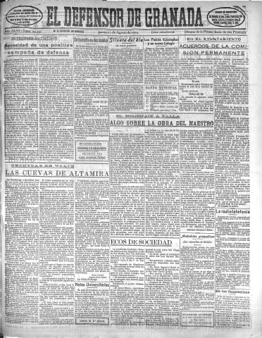 'El Defensor de Granada  : diario político independiente' - Año XLVI Número 23331 Ed. Mañana - 1924 Agosto 21