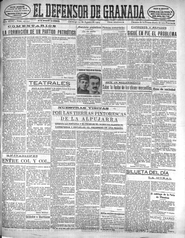 'El Defensor de Granada  : diario político independiente' - Año XLVI Número 23337 Ed. Mañana - 1924 Agosto 24
