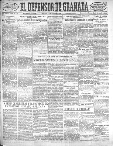 'El Defensor de Granada  : diario político independiente' - Año XLVI Número 23349 Ed. Mañana - 1924 Agosto 31