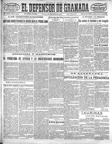 'El Defensor de Granada  : diario político independiente' - Año XLVI Número 23357 Ed. Mañana - 1924 Septiembre 05
