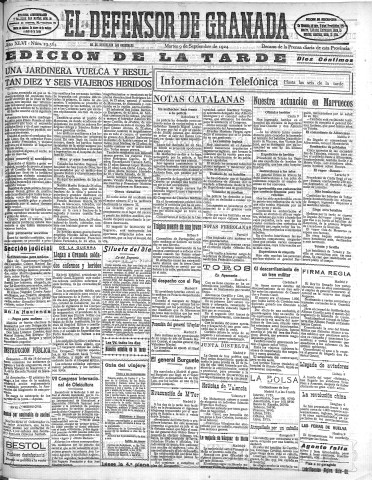 'El Defensor de Granada  : diario político independiente' - Año XLVI Número 23364 Ed. Tarde - 1924 Septiembre 09