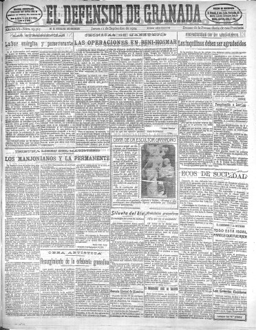 'El Defensor de Granada  : diario político independiente' - Año XLVI Número 23367 Ed. Mañana - 1924 Septiembre 11