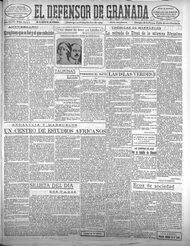 'El Defensor de Granada  : diario político independiente' - Año XLVI Número 23373 Ed. Mañana - 1924 Septiembre 14