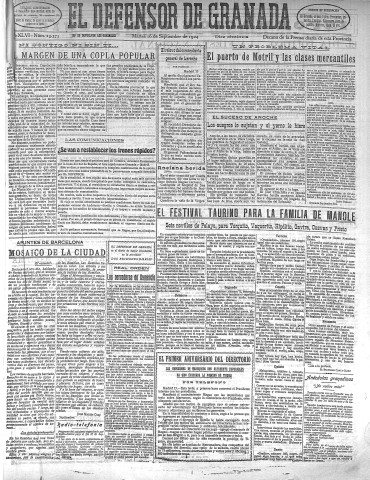'El Defensor de Granada  : diario político independiente' - Año XLVI Número 23375 Ed. Mañana - 1924 Septiembre 16