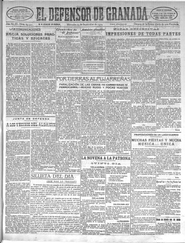 'El Defensor de Granada  : diario político independiente' - Año XLVI Número 23390 Ed. Mañana - 1924 Septiembre 24