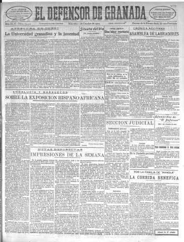 'El Defensor de Granada  : diario político independiente' - Año XLVI Número 23402 Ed. Mañana - 1924 Octubre 01