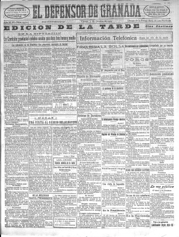 'El Defensor de Granada  : diario político independiente' - Año XLVI Número 23407 Ed. Tarde - 1924 Octubre 03