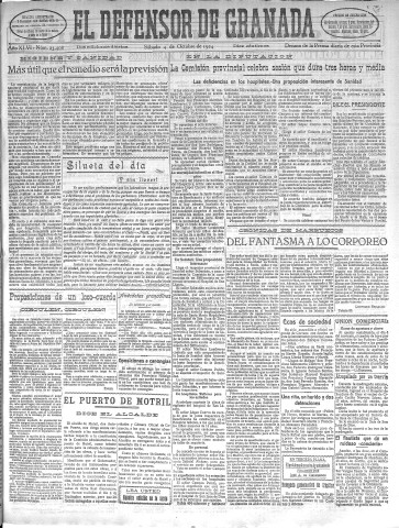 'El Defensor de Granada  : diario político independiente' - Año XLVI Número 23408 Ed. Mañana - 1924 Octubre 04