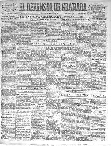 'El Defensor de Granada  : diario político independiente' - Año XLVI Número 23410 Ed. Mañana - 1924 Octubre 05