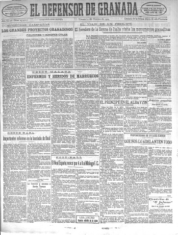 'El Defensor de Granada  : diario político independiente' - Año XLVI Número 23423 Ed. Mañana - 1924 Octubre 10