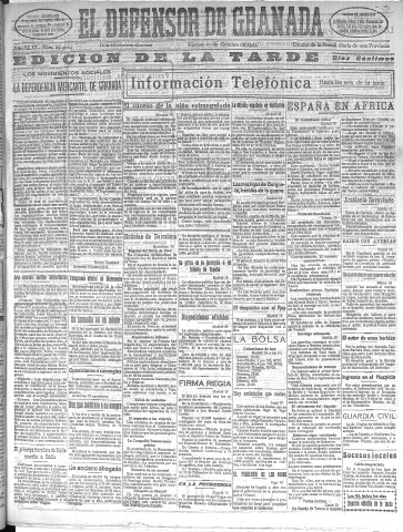 'El Defensor de Granada  : diario político independiente' - Año XLVI Número 23424 Ed. Tarde - 1924 Octubre 10