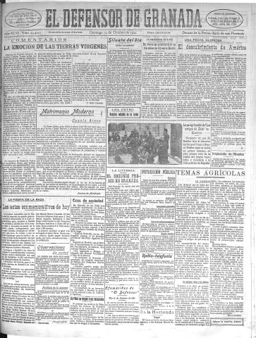 'El Defensor de Granada  : diario político independiente' - Año XLVI Número 23427 Ed. Mañana - 1924 Octubre 12