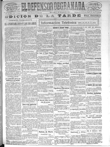 'El Defensor de Granada  : diario político independiente' - Año XLVI Número 23432 Ed. Tarde - 1924 Octubre 15