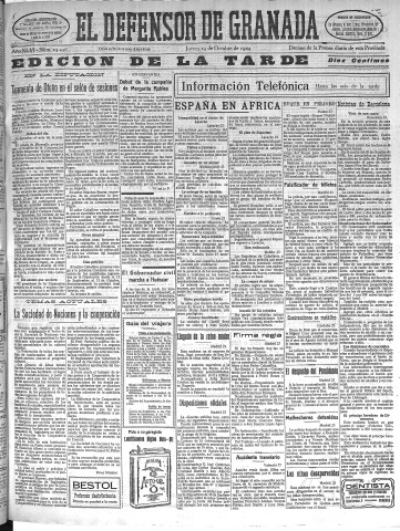 'El Defensor de Granada  : diario político independiente' - Año XLVI Número 23446 Ed. Tarde - 1924 Octubre 23