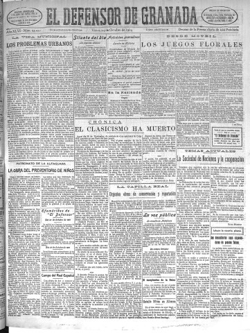 'El Defensor de Granada  : diario político independiente' - Año XLVI Número 23447 Ed. Mañana - 1924 Octubre 24