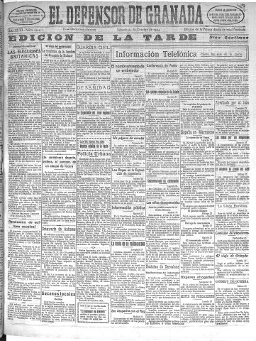 'El Defensor de Granada  : diario político independiente' - Año XLVI Número 23450 Ed. Tarde - 1924 Octubre 25