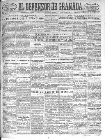 'El Defensor de Granada  : diario político independiente' - Año XLVI Número 23461 Ed. Mañana - 1924 Noviembre 01