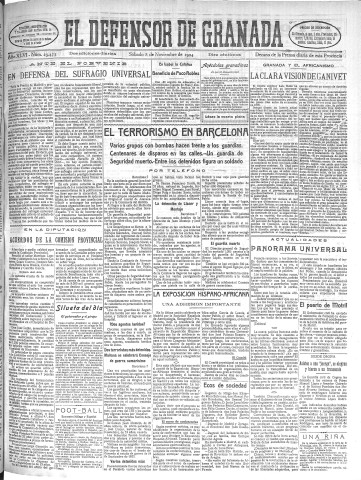 'El Defensor de Granada  : diario político independiente' - Año XLVI Número 23473 Ed. Mañana - 1924 Noviembre 08