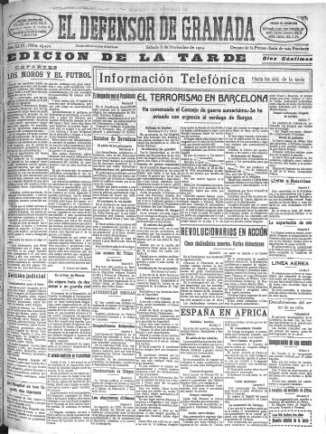 'El Defensor de Granada  : diario político independiente' - Año XLVI Número 23474 Ed. Tarde - 1924 Noviembre 08