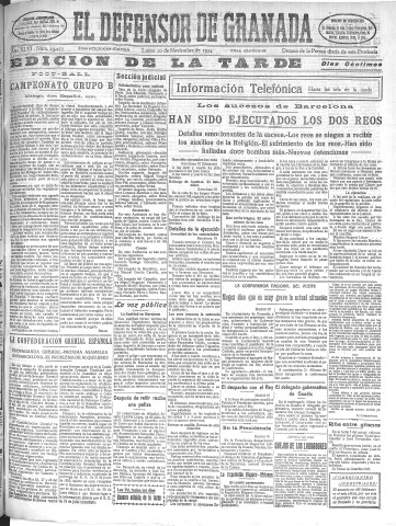 'El Defensor de Granada  : diario político independiente' - Año XLVI Número 23477 Ed. Tarde - 1924 Noviembre 10