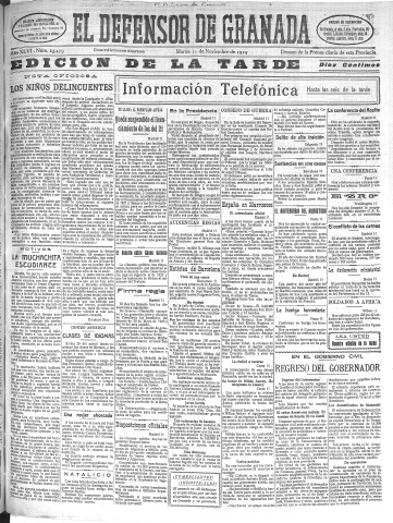 'El Defensor de Granada  : diario político independiente' - Año XLVI Número 23479 Ed. Tarde - 1924 Noviembre 11