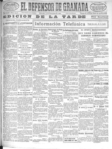 'El Defensor de Granada  : diario político independiente' - Año XLVI Número 23481 Ed. Tarde - 1924 Noviembre 12