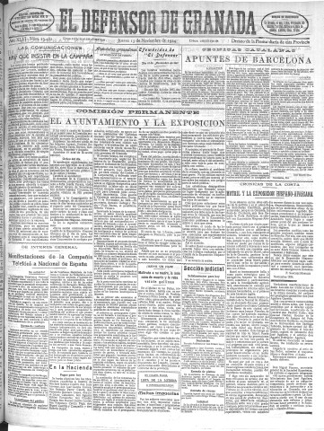 'El Defensor de Granada  : diario político independiente' - Año XLVI Número 23482 Ed. Mañana - 1924 Noviembre 13