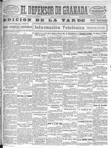 'El Defensor de Granada  : diario político independiente' - Año XLVI Número 23483 Ed. Tarde - 1924 Noviembre 13