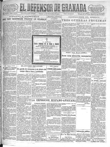 'El Defensor de Granada  : diario político independiente' - Año XLVI Número 23484 Ed. Mañana - 1924 Noviembre 14