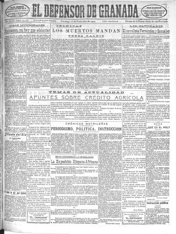 'El Defensor de Granada  : diario político independiente' - Año XLVI Número 23488 Ed. Mañana - 1924 Noviembre 16