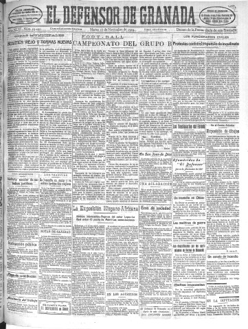 'El Defensor de Granada  : diario político independiente' - Año XLVI Número 23490 Ed. Mañana - 1924 Noviembre 18