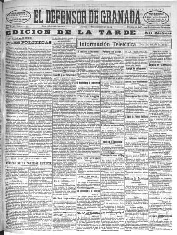'El Defensor de Granada  : diario político independiente' - Año XLVI Número 23497 Ed. Tarde - 1924 Noviembre 21