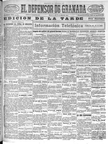 'El Defensor de Granada  : diario político independiente' - Año XLVI Número 23503 Ed. Tarde - 1924 Noviembre 25