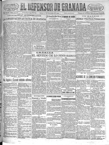 'El Defensor de Granada  : diario político independiente' - Año XLVI Número 23506 Ed. Mañana - 1924 Noviembre 27