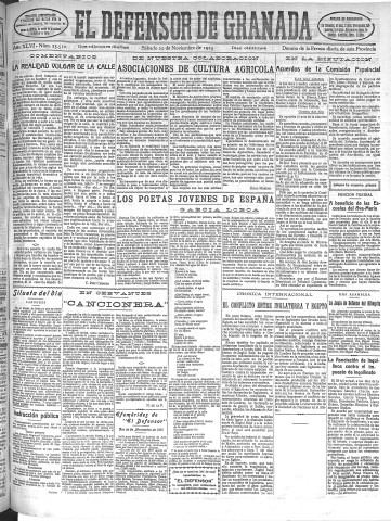 'El Defensor de Granada  : diario político independiente' - Año XLVI Número 23510 Ed. Mañana - 1924 Noviembre 29