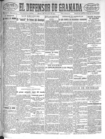 'El Defensor de Granada  : diario político independiente' - Año XLVI Número 23514 Ed. Mañana - 1924 Diciembre 02