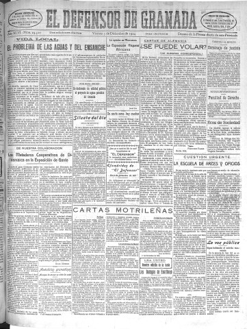 'El Defensor de Granada  : diario político independiente' - Año XLVI Número 23520 Ed. Mañana - 1924 Diciembre 05