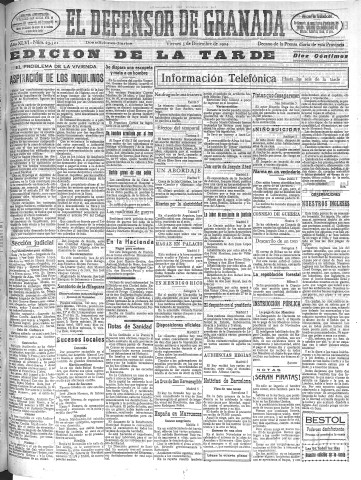 'El Defensor de Granada  : diario político independiente' - Año XLVI Número 23521 Ed. Tarde - 1924 Diciembre 05