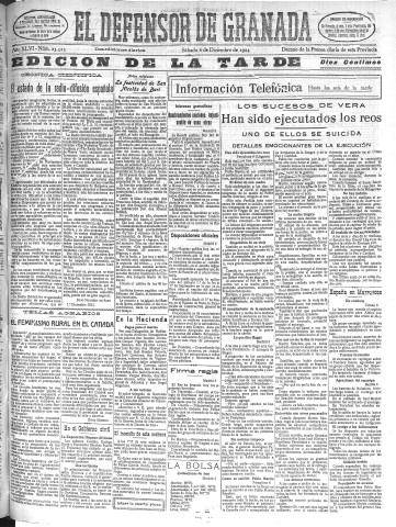 'El Defensor de Granada  : diario político independiente' - Año XLVI Número 23523 Ed. Tarde - 1924 Diciembre 06