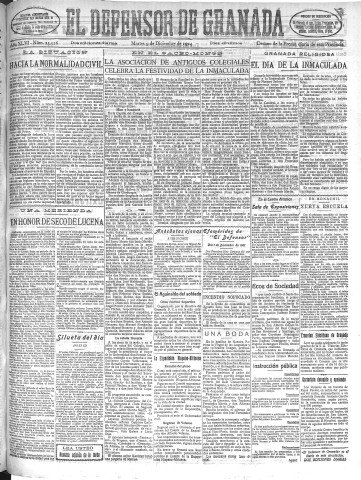 'El Defensor de Granada  : diario político independiente' - Año XLVI Número 23526 Ed. Mañana - 1924 Diciembre 09