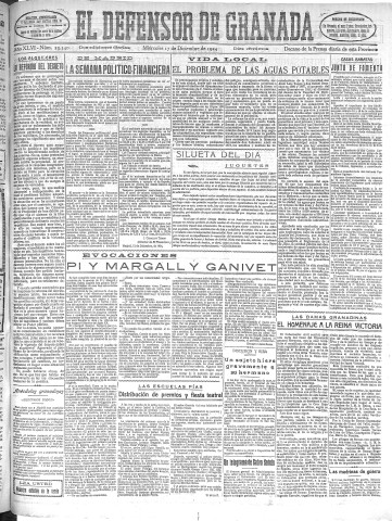 'El Defensor de Granada  : diario político independiente' - Año XLVI Número 23540 Ed. Mañana - 1924 Diciembre 17