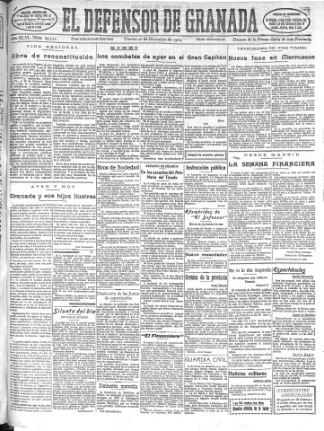 'El Defensor de Granada  : diario político independiente' - Año XLVI Número 23554 Ed. Mañana - 1924 Diciembre 26