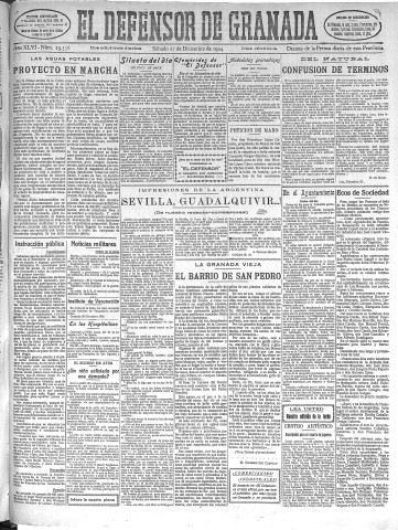 'El Defensor de Granada  : diario político independiente' - Año XLVI Número 23556 Ed. Mañana - 1924 Diciembre 27