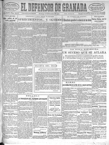 'El Defensor de Granada  : diario político independiente' - Año XLVI Número 23558 Ed. Mañana - 1924 Diciembre 28