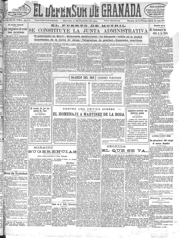'El Defensor de Granada  : diario político independiente' - Año XLVI Número 23562 Ed. Mañana - 1924 Diciembre 31